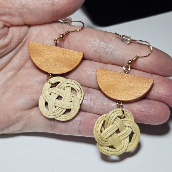 Large Wood Knotted Dangling Earrings - Picture 1 of 11